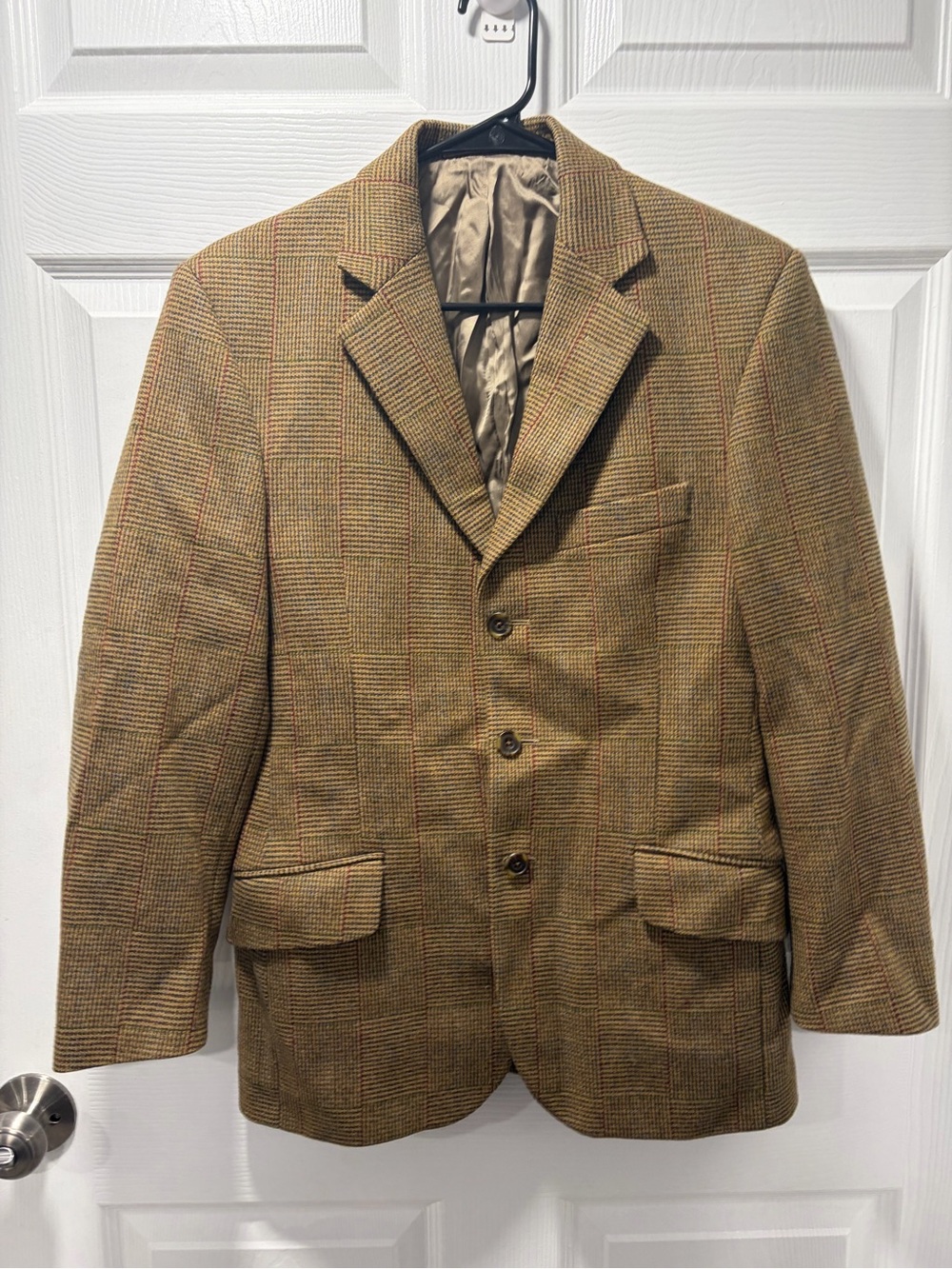 Hackett London Mens Tweed Wool Blazer Jacker Academia Old Money Tan 3 Button